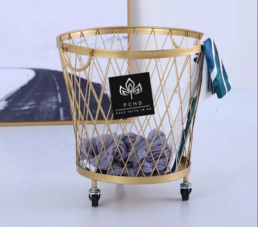 Minimal Movable Laundry Basket, Gold