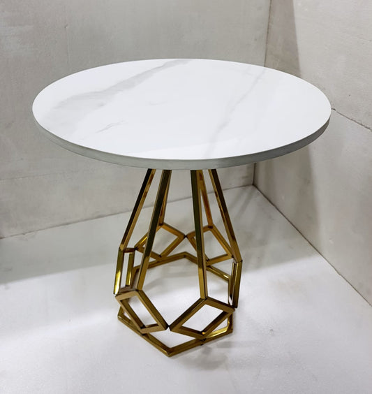 PC Home Decor | Side Table with Marble Top, White and Gold