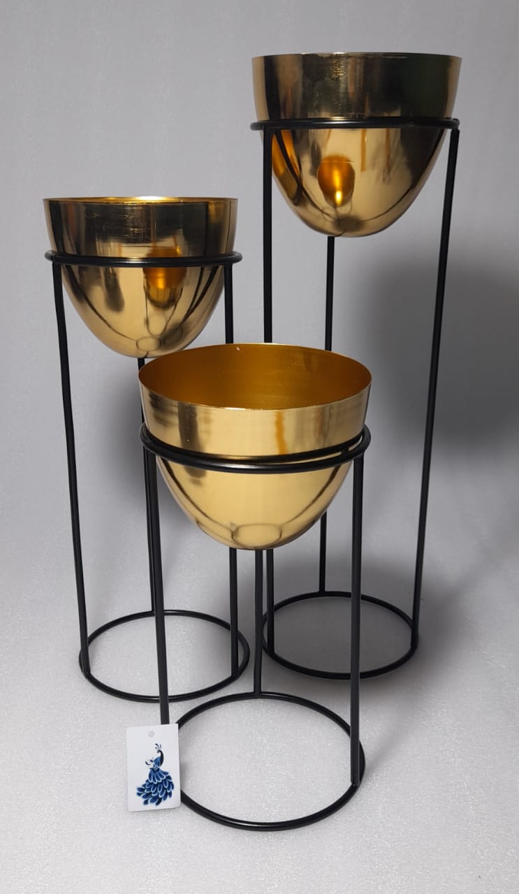 High Glossy Egg Shaped Pots|Planter Stand ,Black and Gold