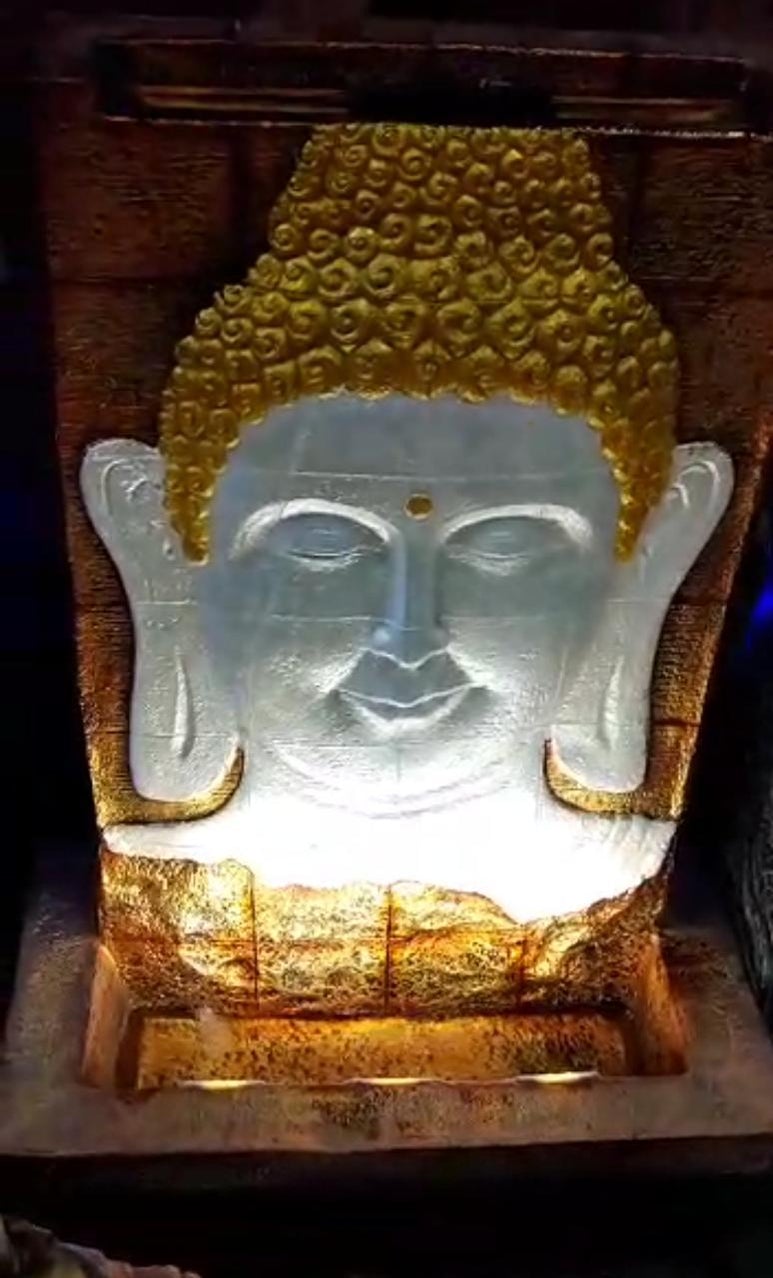 PC Home Decor | Large Slate Fountain Buddha, Gold and White