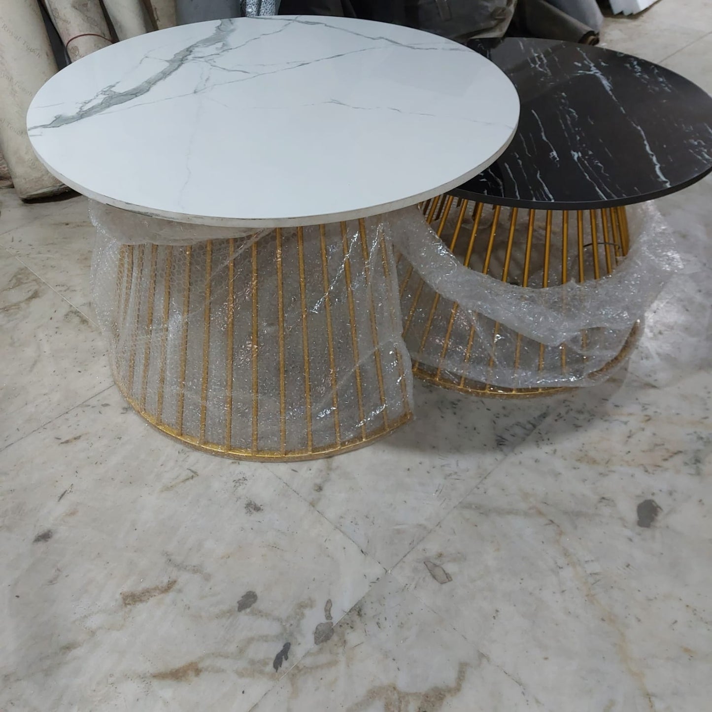 Harmonious Set of 2 Centre Table Gold, White and Black