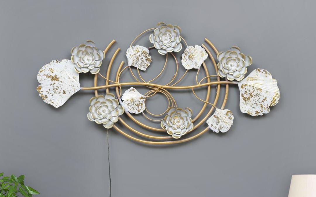 Iron White Flower Ring Wall Art Decor With LED