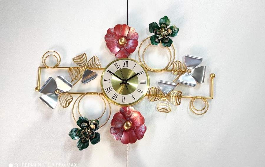 PC Home Decor | Flower Ring Clock, Gold Pink & Green