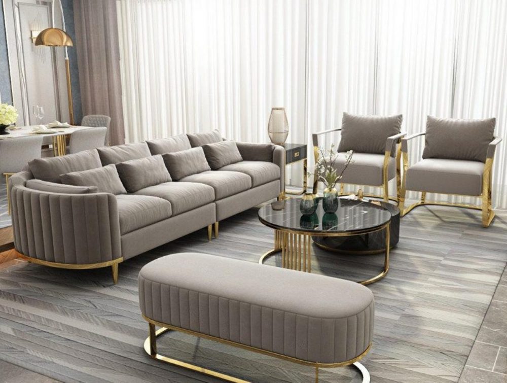 Sofa Set With Bench,Beige