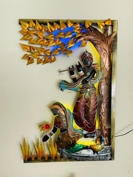 Radha Krishna & Tree Wall Hanging Decor | Spiritual Metal Art