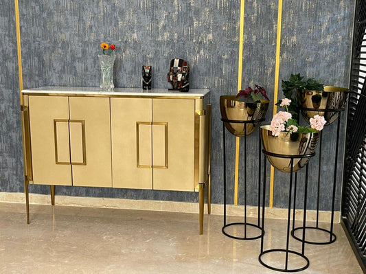 High Glossy Egg Shaped Pots|Planter Stand ,Black and Gold