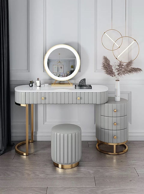 Elegant Dressing Table With Storage And Mirror For Bedroom, Grey