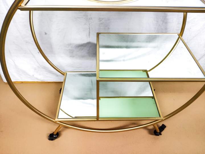 Circular Piped Shaped Movable Bar Trolley, Gold