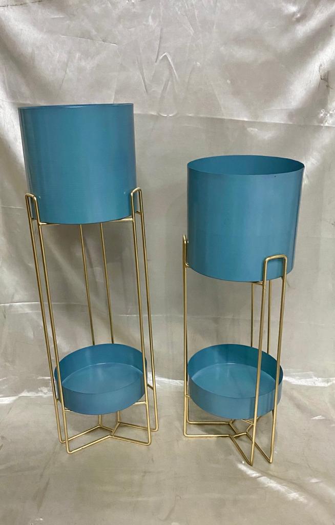 Metal Floor Gold Planter Stand With Planter Pots & Tray,Big