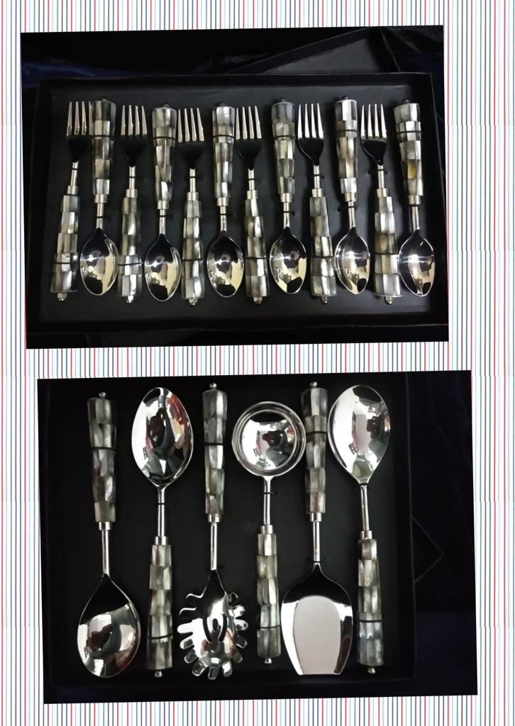 Serve Your Dinner With black mop Design Cutlery Now Available At Combo Discount (Serving Spoon 6pcs +Dinner Spoon 12pcs)