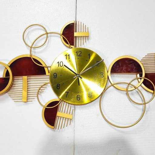 PC Home Decor | Abstract Design Wall Clock, Gold & Maroon