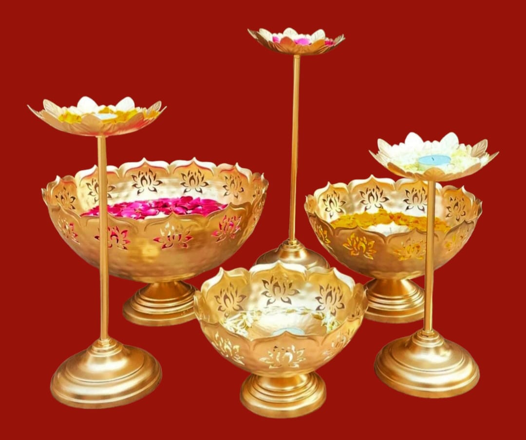 Decor Diwali Festival With Taksha Urli Bowl with Lotus Stand(set of 6pcs)