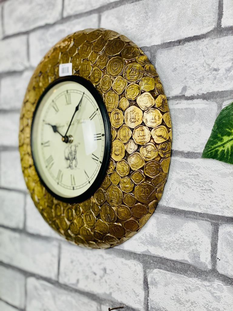 PC Home Decor | Large Wooden Circular Wall Clock, Gold