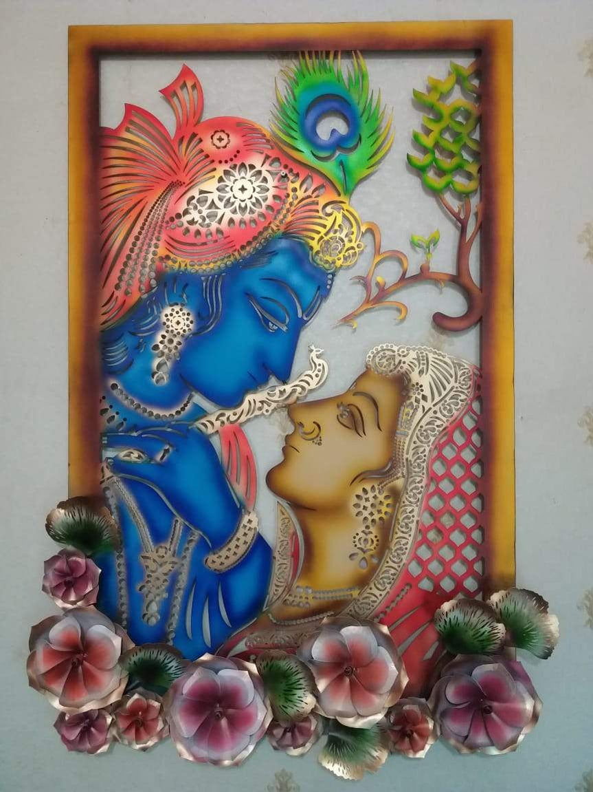 Metal Wall Art Radha Krishna Frame For Wall Hanging Decoration