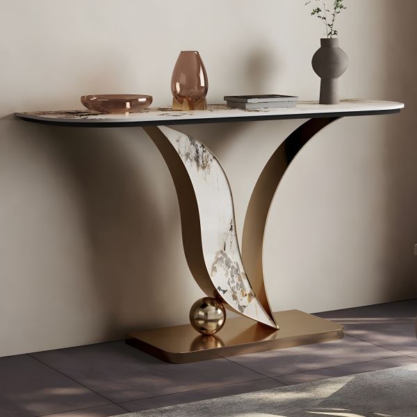 Leaf Console Table With Stone