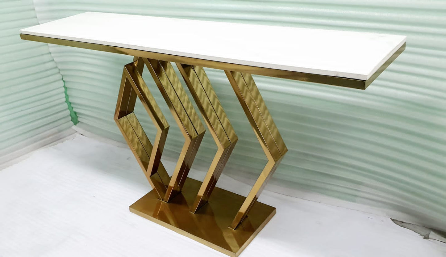 PC Home Decor | Metal Golden Console Table , Gold and White