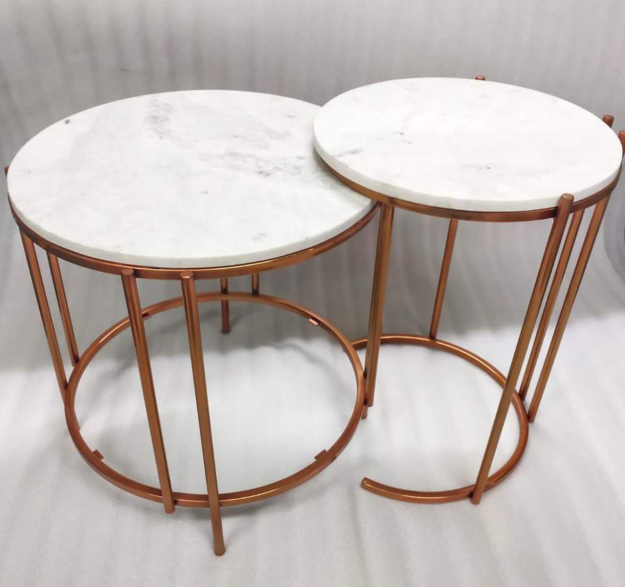 PC Home Decor | Set of White Marble Top Steel Tables, White and Gold