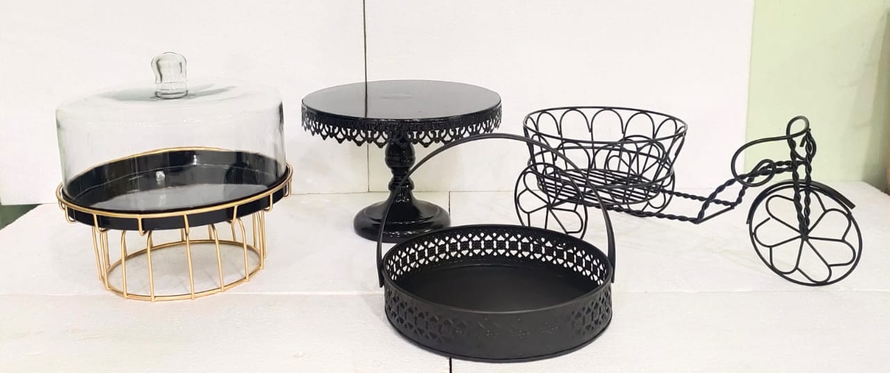 PC Home Decor | 4 Piece Metal Cake Platter Combo Set, Black