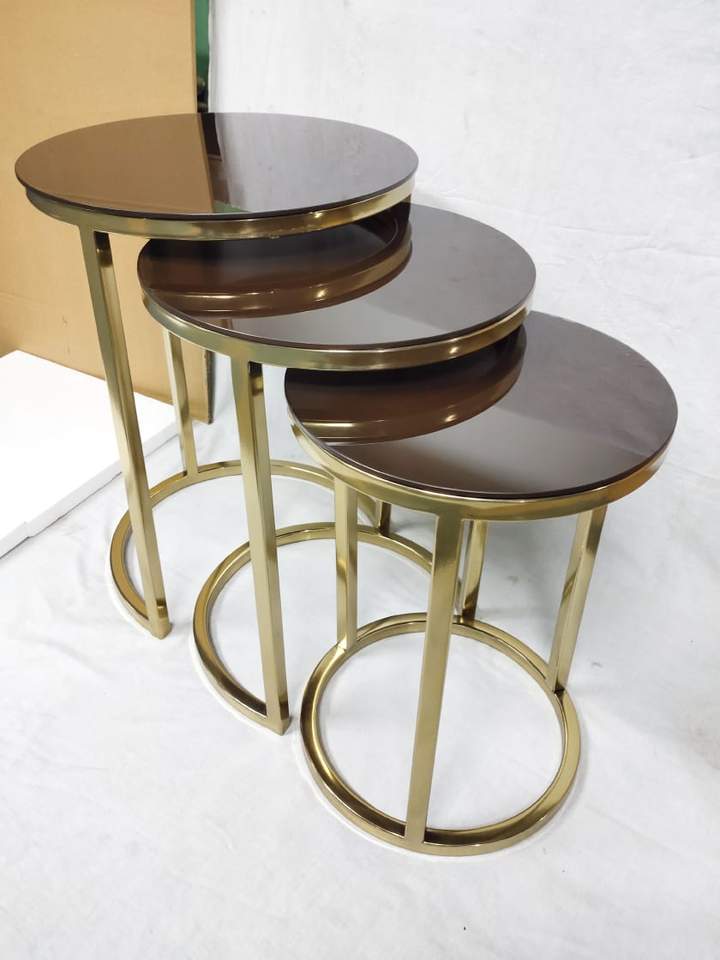 PC Home Decor | Set of 3 Nesting Round Table with Glass Top, Gold