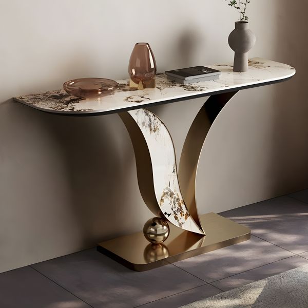 Leaf Console Table With Stone