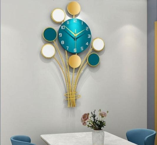 PC Home Decor | Bouquet Wall Art with Clock , Gold and Green