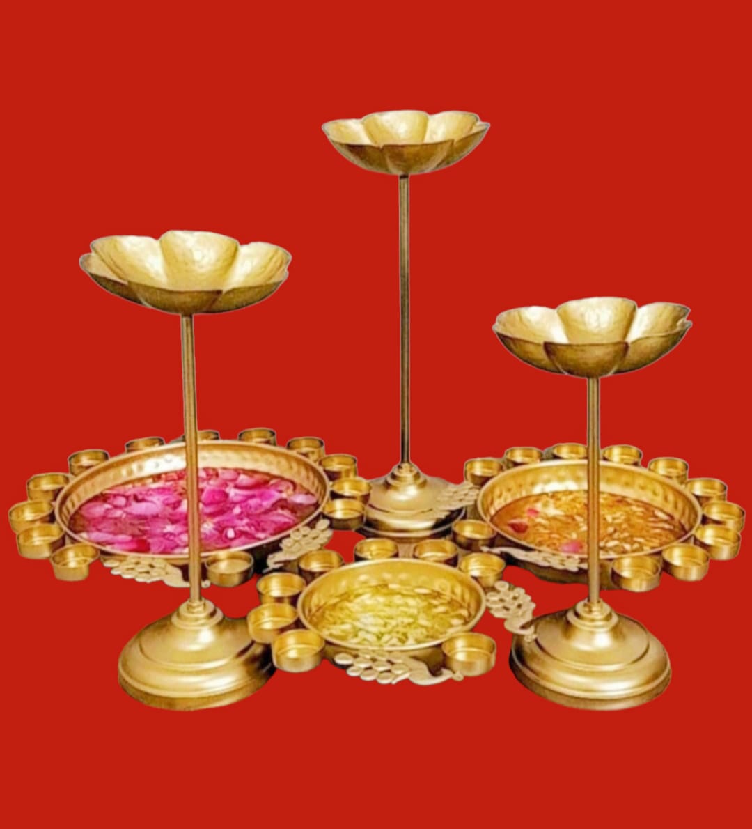 Decor Diwali Festival With Peacock Urli Bowl with Lotus Stand (set of 6pcs)