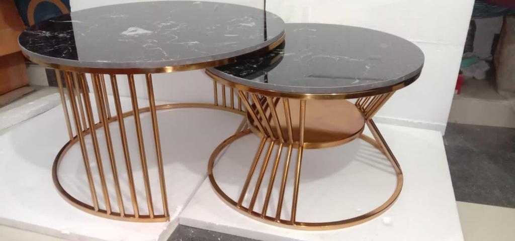 PC Home Decor | Set of 2 Stainless Steel Nesting Table With Composite Marble, Gold