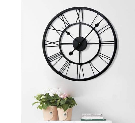 PC Home Decor | Large Hollow Roman Wall Clock, Black