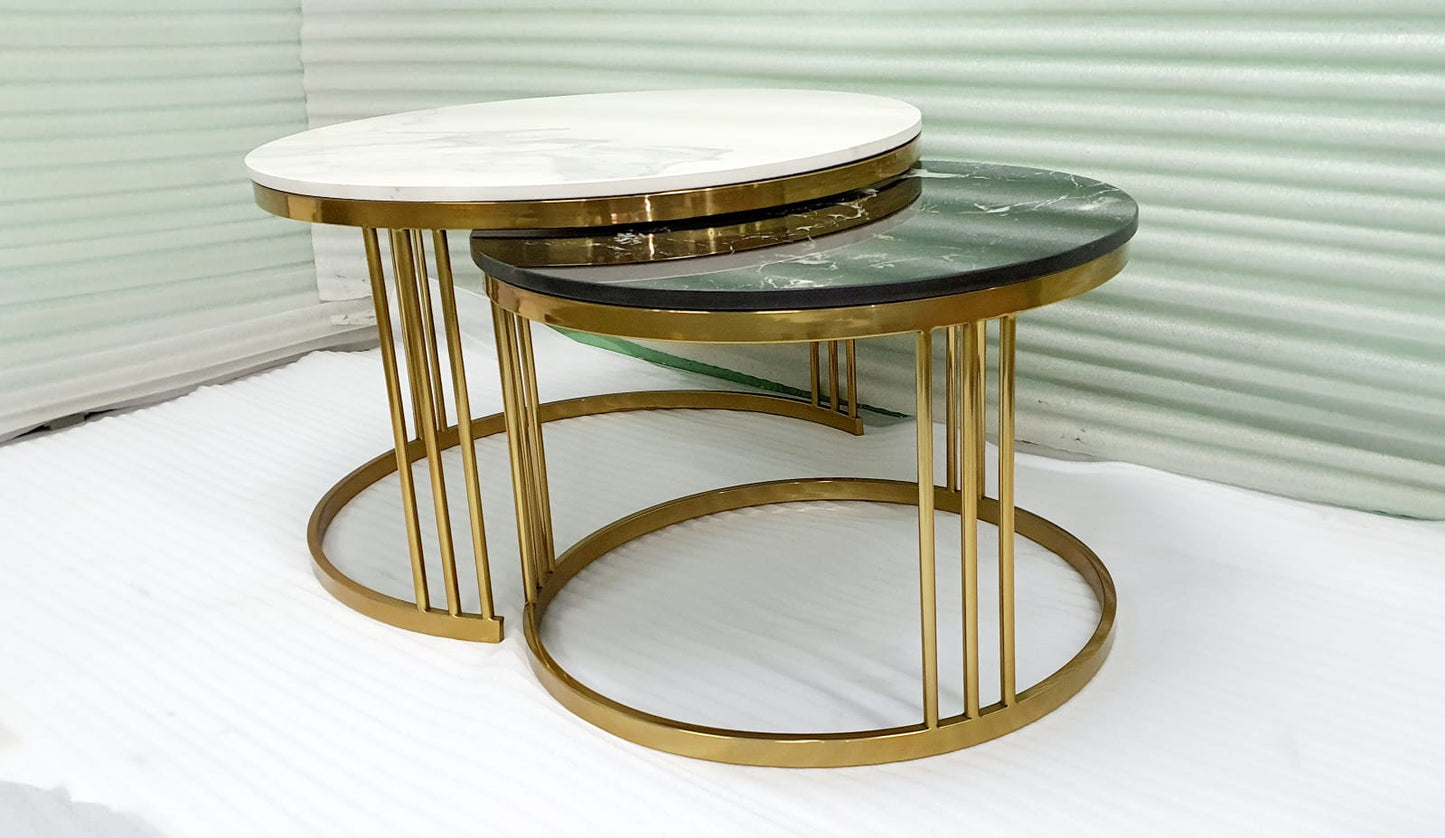 PC Home Decor | Stainless Steel Nesting Table With Itllian Marble