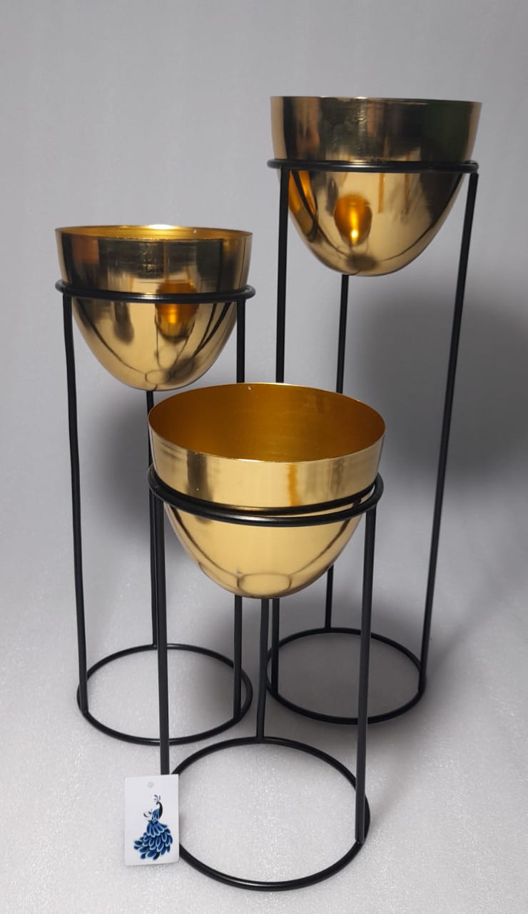 High Glossy Egg Shaped Pots|Planter Stand ,Black and Gold