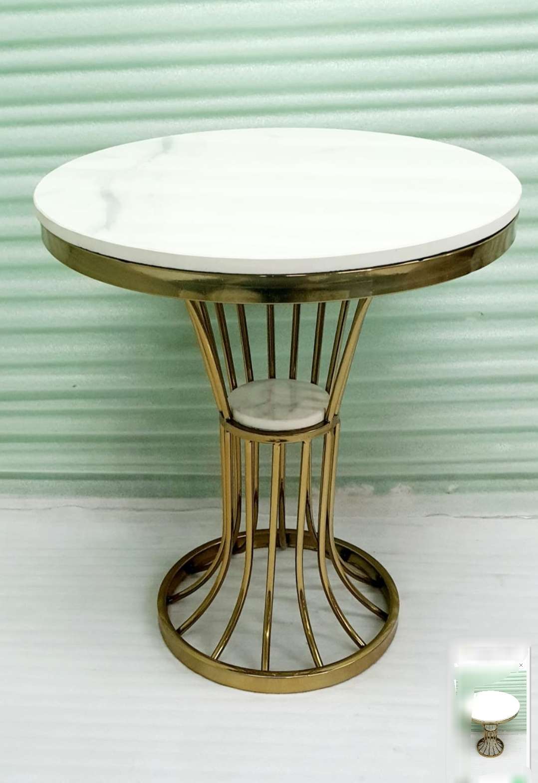 PC Home Decor | Small Stand Steel Side Table With 2 Marble Top, Gold