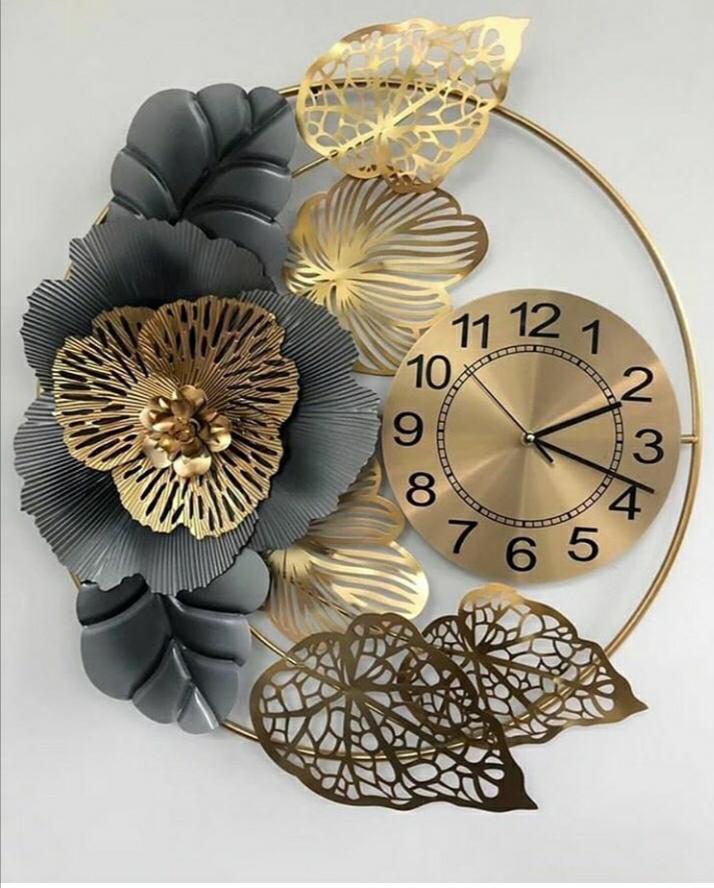 PC Home Decor | Leaf Wall Clock , Grey & Gold