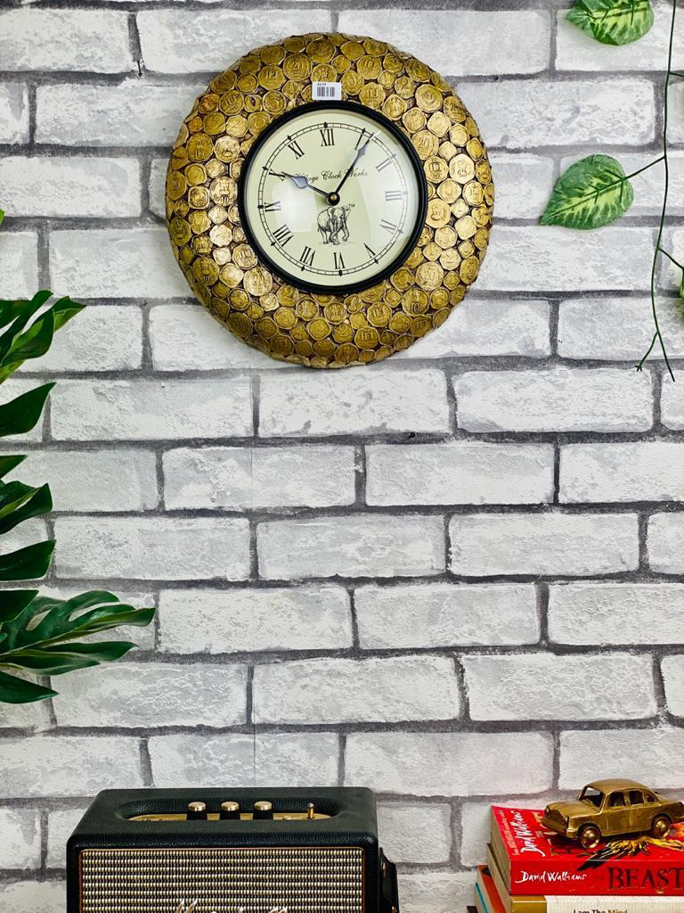 PC Home Decor | Large Wooden Circular Wall Clock, Gold