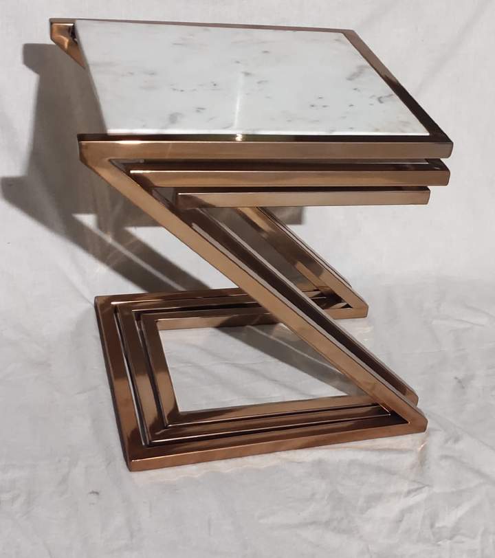 Set of 3 Z Shape Coffee Table, Rose Gold