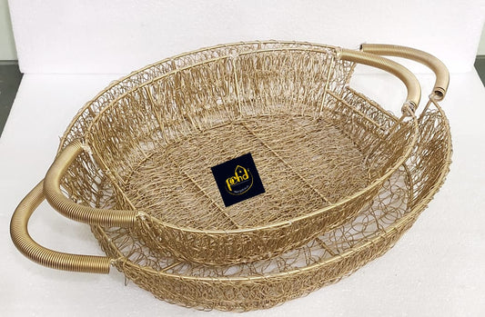 PC Home Decor | Set of 2 Oval Shaped Iron Basket, Gold