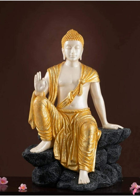 PC Home Decor | Polyresin Buddha Statue, Gold and Yellow