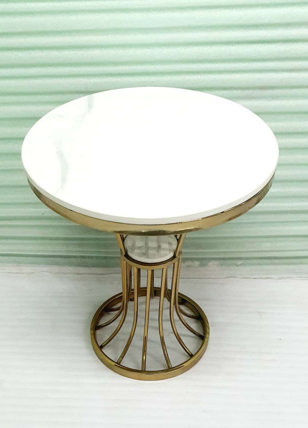 PC Home Decor | Small Stand Steel Side Table With 2 Marble Top, Gold