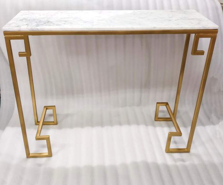 PC Home Decor | Aztec Design Console Table, White and Gold,Bigger