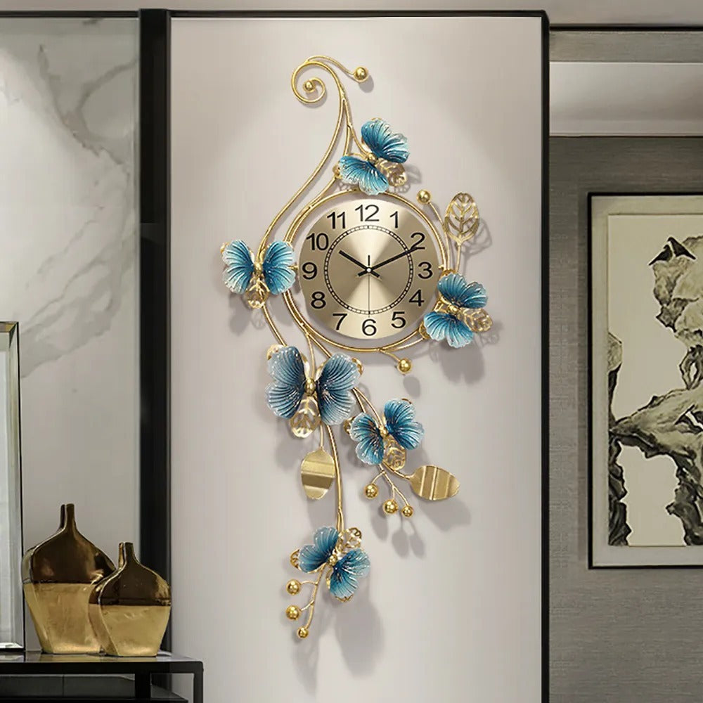 Veticle Butterfly Metal Wall Clock