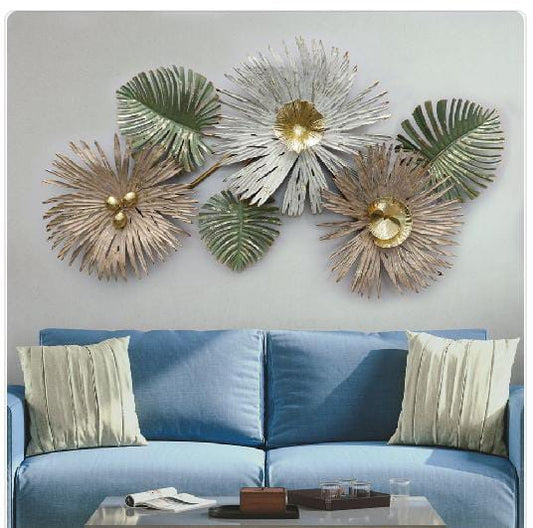 Ereca Palm Leaves With Ophelia Flower Floral Metal Designer Wall Art for Living room