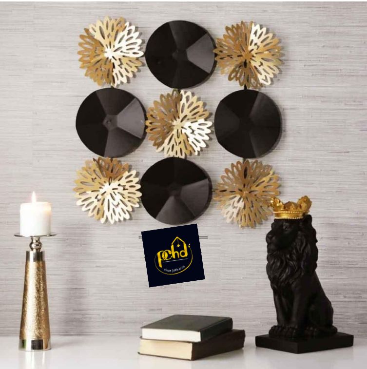 PC Home Decor |Gold And Black Flower Wall Decor