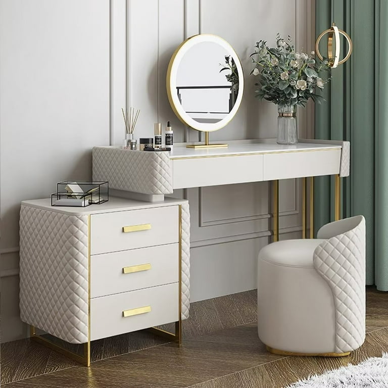 Dressing Table Set with Mirror|Comfortable Stool Drawers Cabinet,Modern Simple Style|For Bedroom