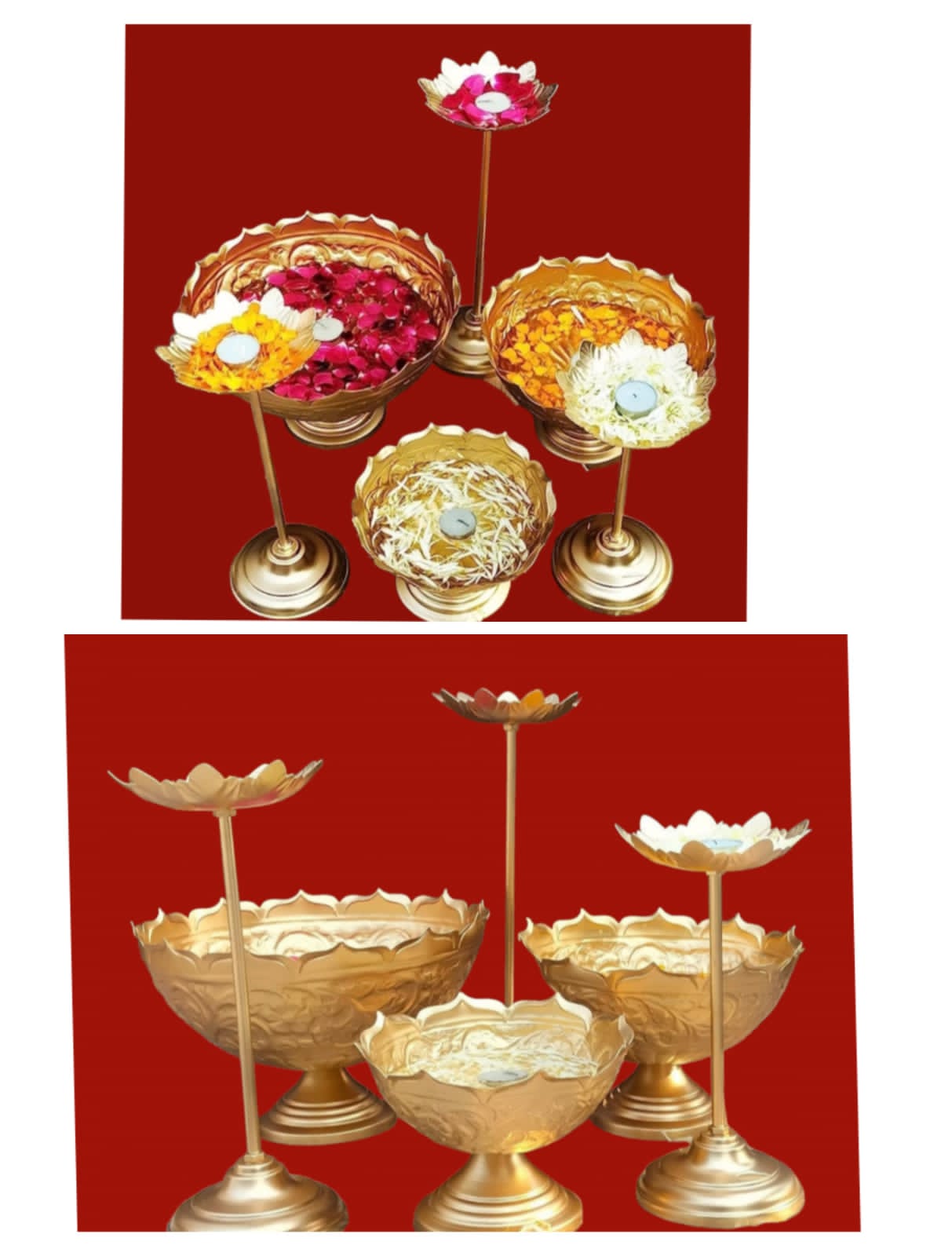Decor Diwali Festival With Taj Urli Bowl with Lotus Stand  (set of 6pcs)