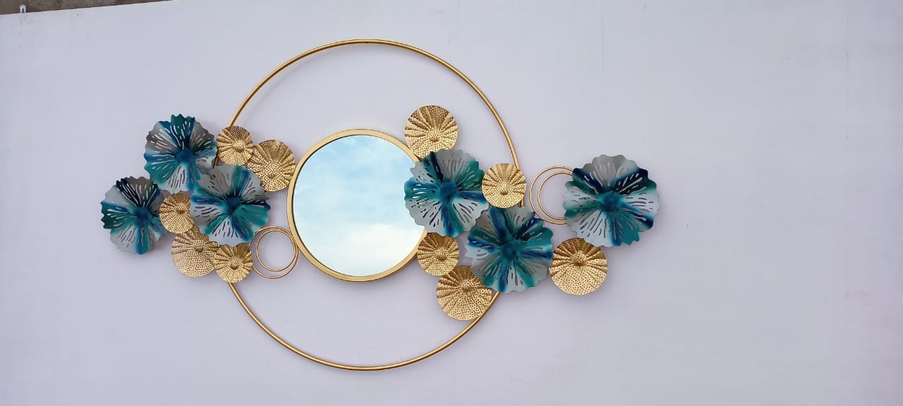 Blue And Golden Ring With Mirror Wall Decor